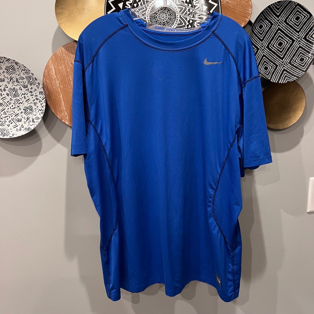 Nike Pro Combat Dri-FIT Fitted Training Shirt Mens XXL Blue Short Sleeve Mesh